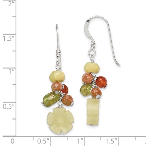 Sterling Silver Jade Unikite Peridot Aventurine Carnelian Floral Dangle Earrings - Picture 4 of 4